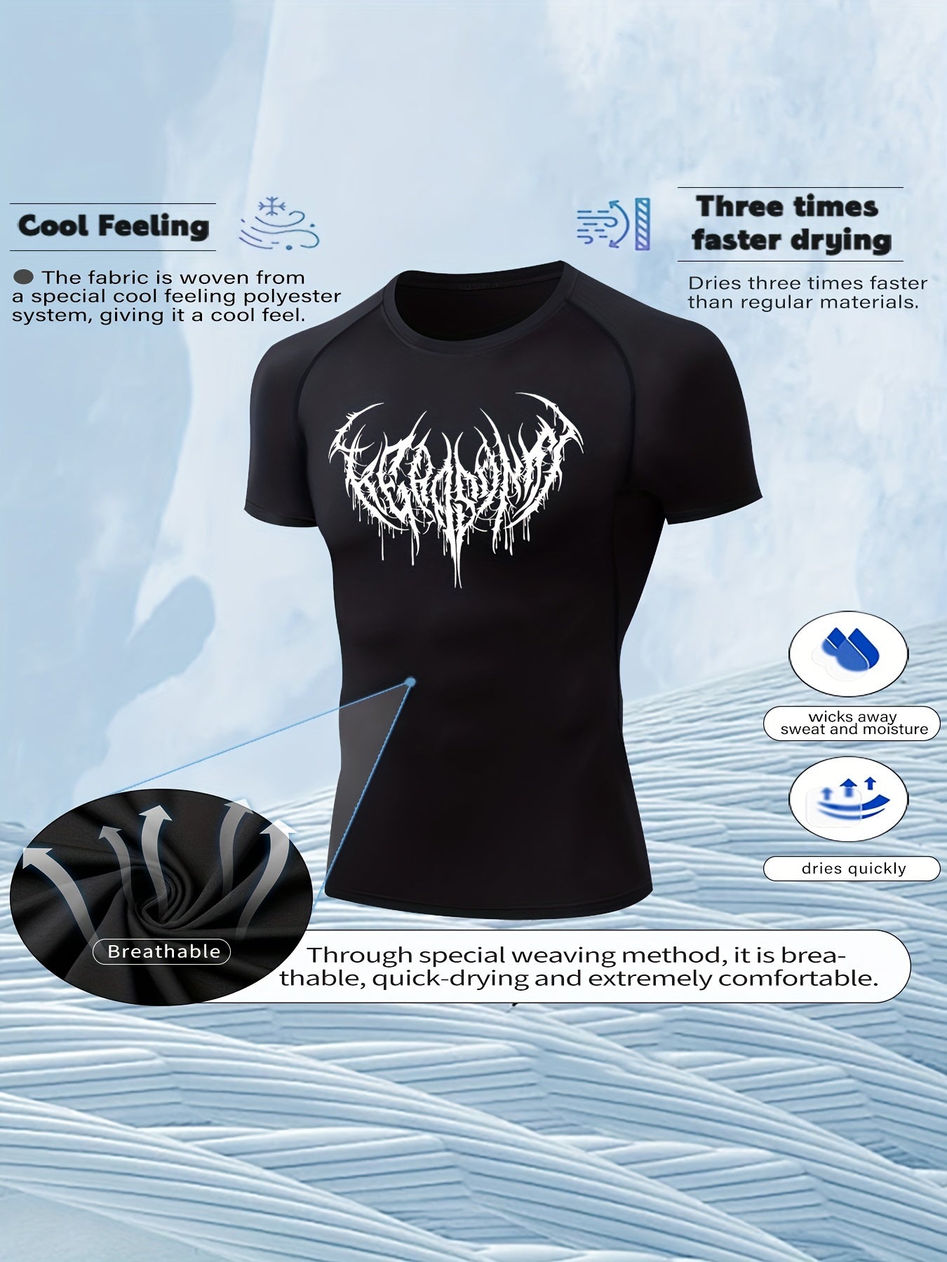 Men's Quick-Drying Printed Sports Suit with Compression T-Shirt and Multi-Pocket Shorts