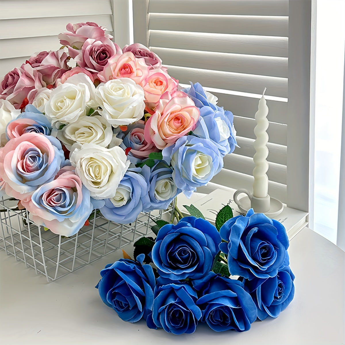 10 Faux Roses Artificial Flowers for Wedding Decor and Home Centerpieces 51cm