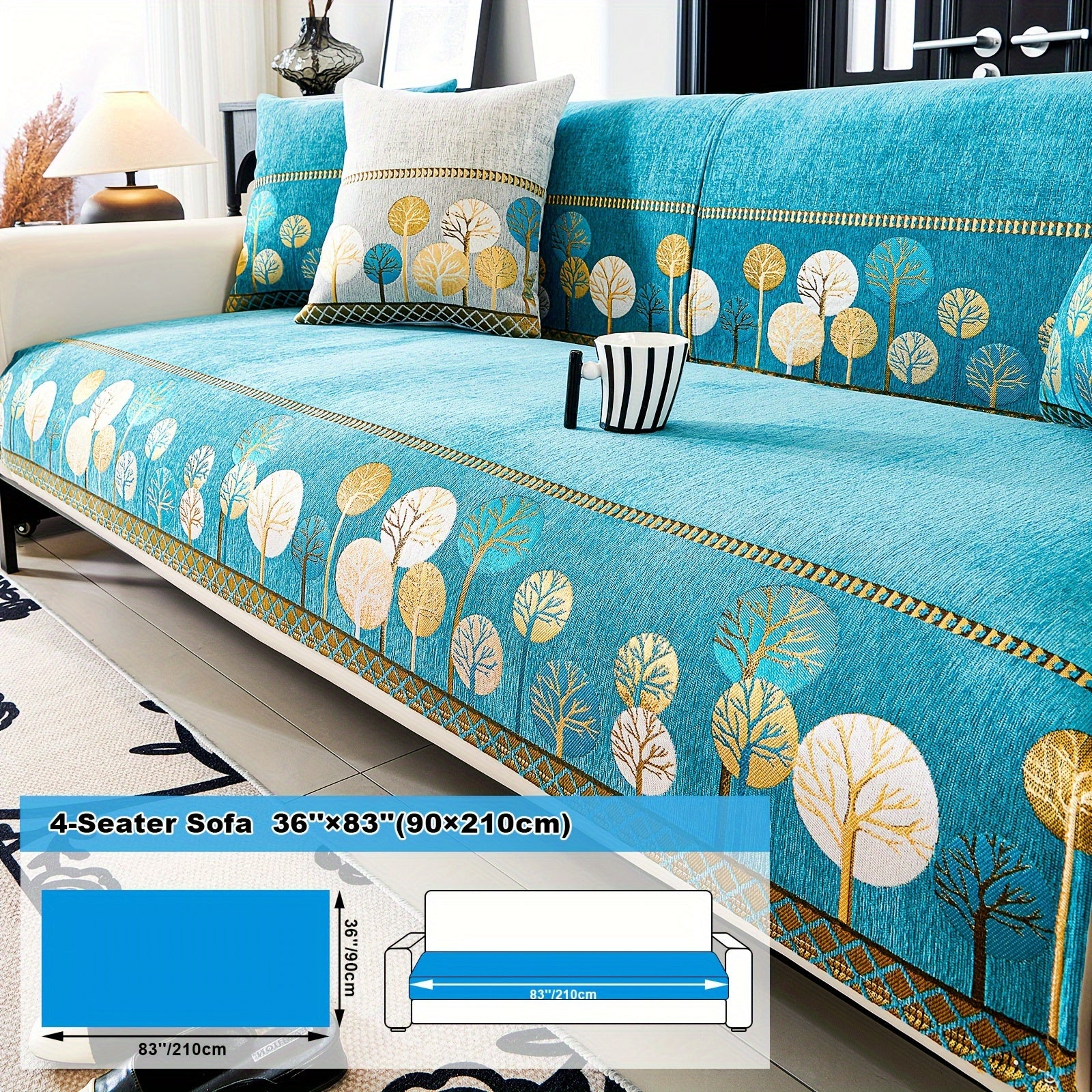 Chenille Sofa Slipcover with Geometric Embroidery Pet-Friendly Fabric for Home Decor