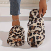 Women's Leopard Print Non-Slip Slippers Indoor Cozy Winter Shoes