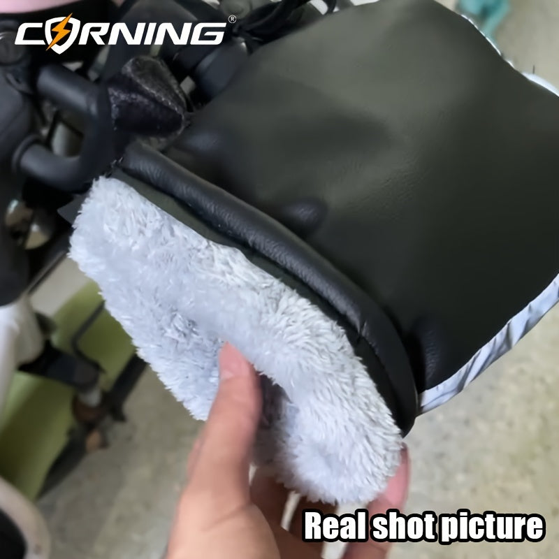 Motorcycle Handlebar Gloves PU Leather Thermal Winter Hand Covers for Scooters and Bikes