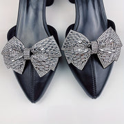 2pcs Black Polyester Bowknot Shoe Charms Removable Butterfly Knot Decorations