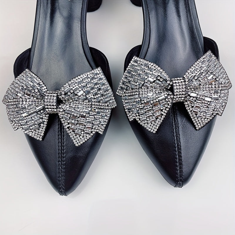 2pcs Black Polyester Bowknot Shoe Charms Removable Butterfly Knot Decorations