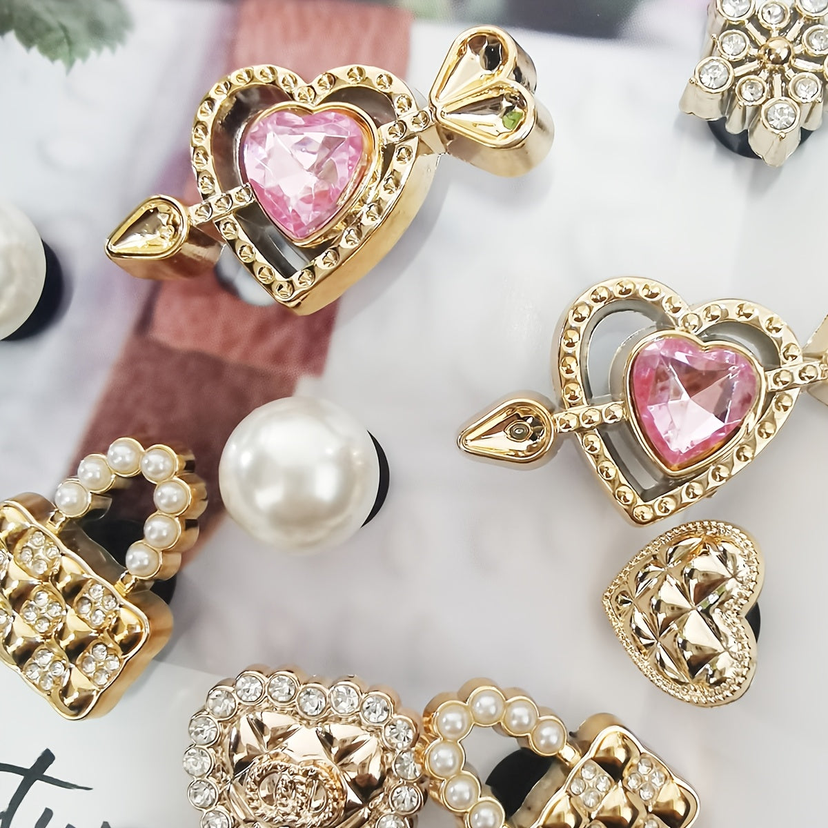 Women's Shoe Charms Set 16pcs Gold Butterfly Heart Rhinestone Snowflake