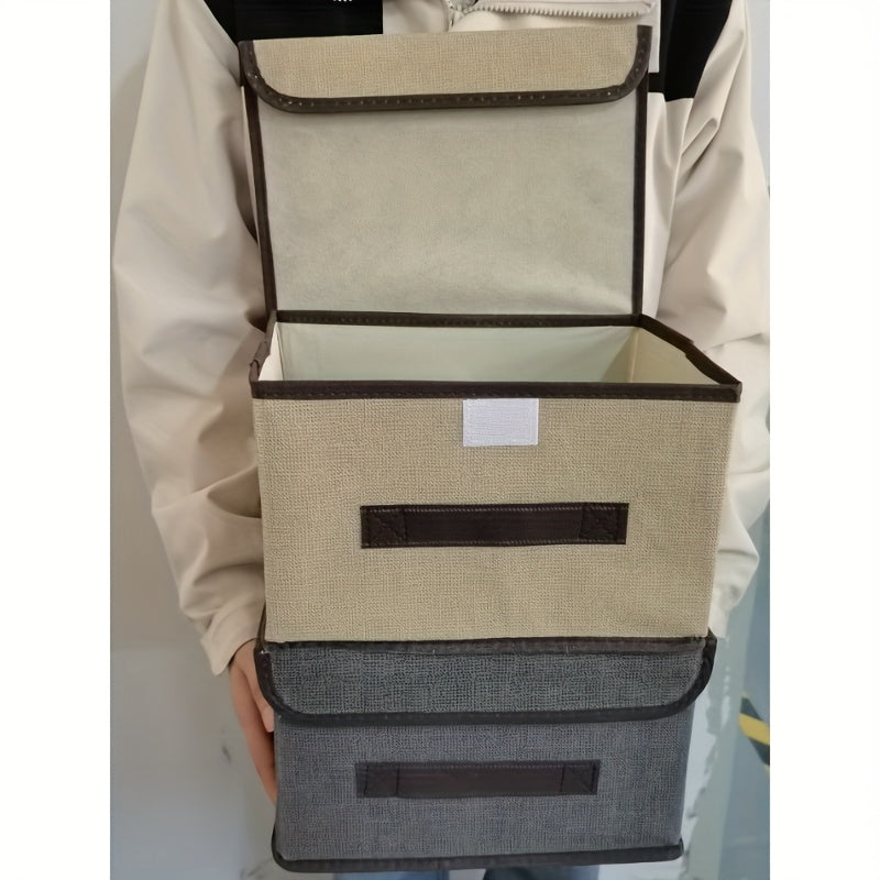 Foldable Storage Box with Lid Dustproof Polyamide Linen Organizer for Clothes