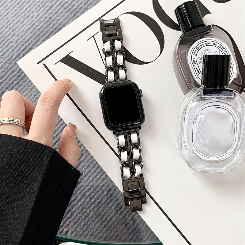 Small Metal Stitched Watch Band Compatible with Apple Watch 38mm 40mm 41mm 42mm 44mm 45mm 46mm 49mm