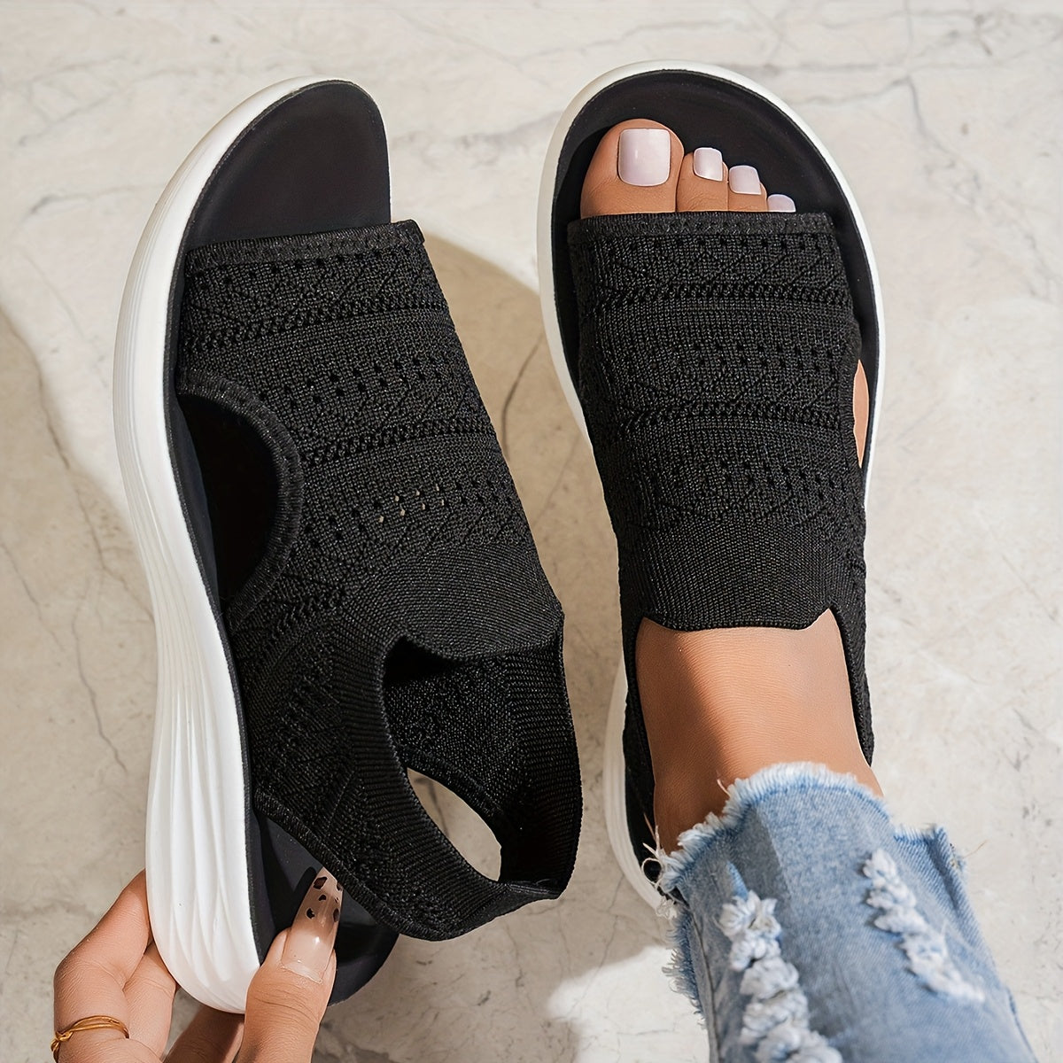 Women's Slip-On Sandals Breathable Fabric Upper Lightweight PU Sole Casual Summer Shoes for Travel Beach Daily Wear