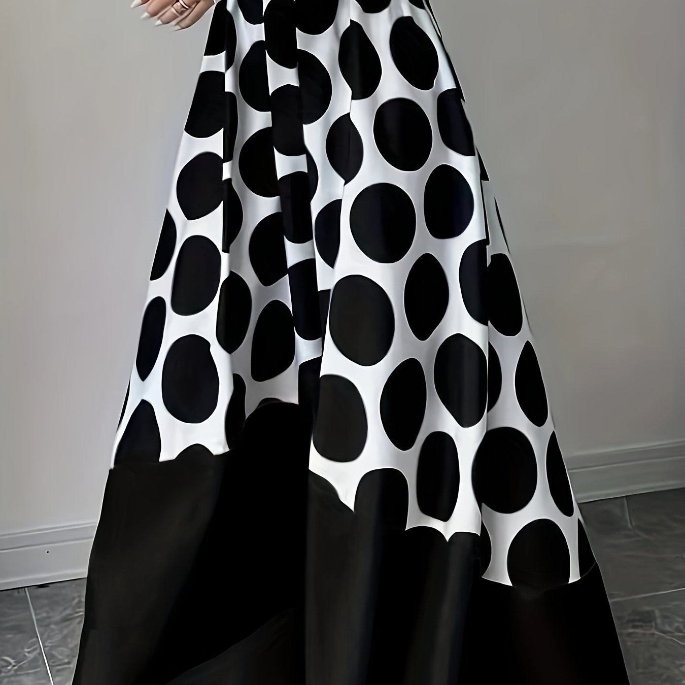 Plus Size Polka Dot Mermaid Skirt High-Waisted Dipped Hem All-Season