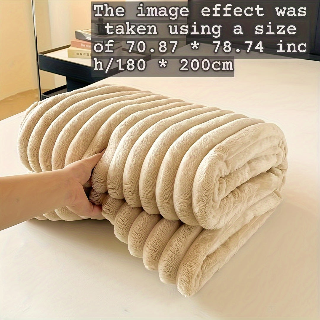 Double-Layer Plush Throw Blanket in Champagne Polyester Cozy All-Season
