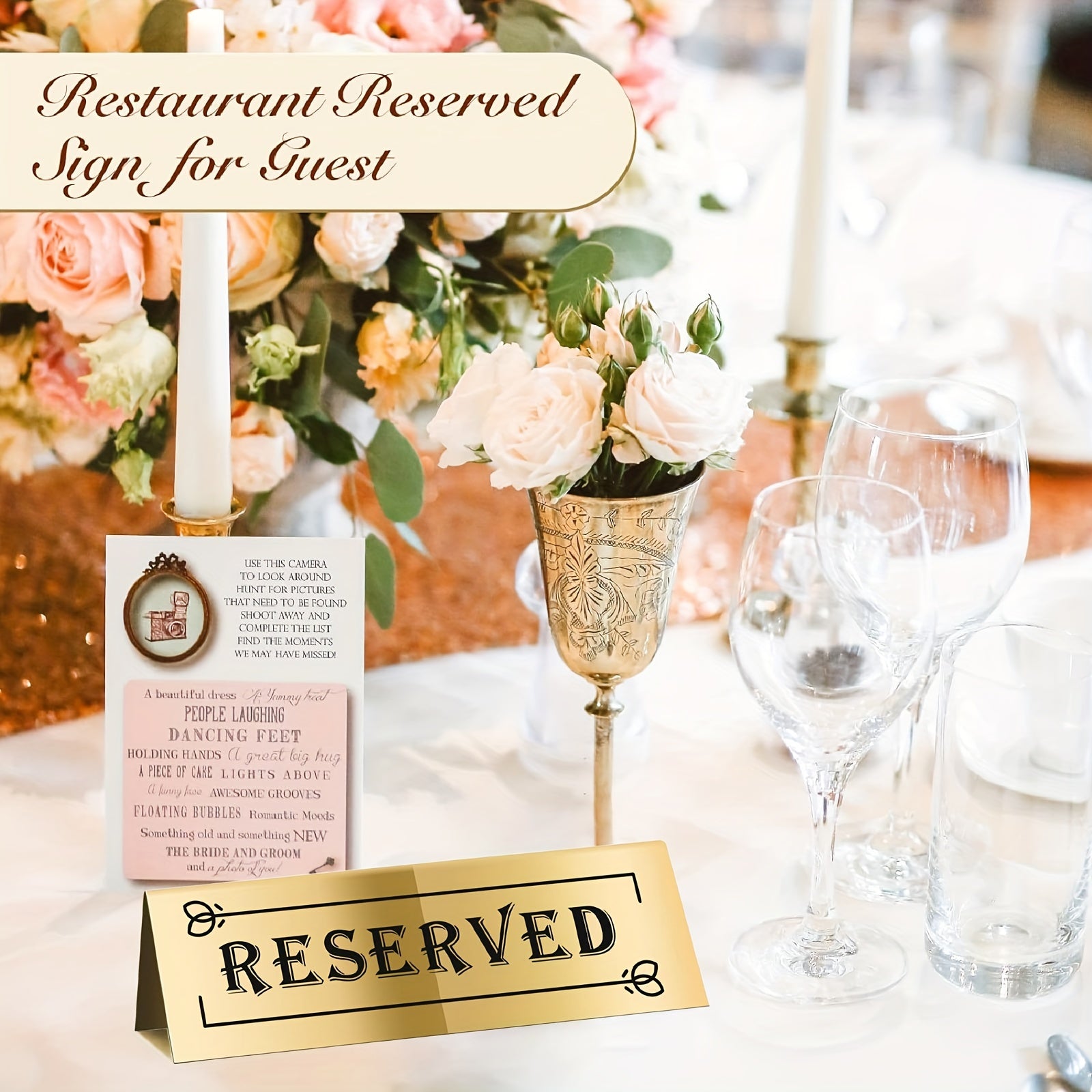 Acrylic Reserved Table Signs Set of 3 Waterproof Double-Sided Wedding Party Restaurant