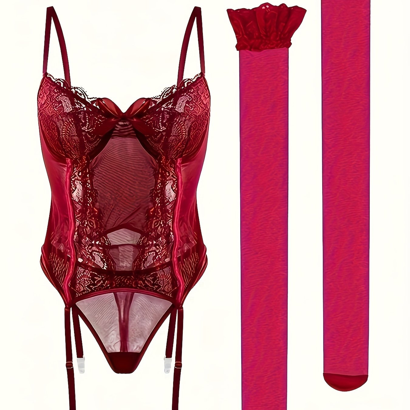 Binafsha ipli ichki kiyim to'plami: gullar bilan bezatilgan shaffof to'rli yuqori bel pantyhoselarni o'z ichiga oladi. Bayramga tayyor, jozibali ichki kiyim, katta o'lchamlarda.