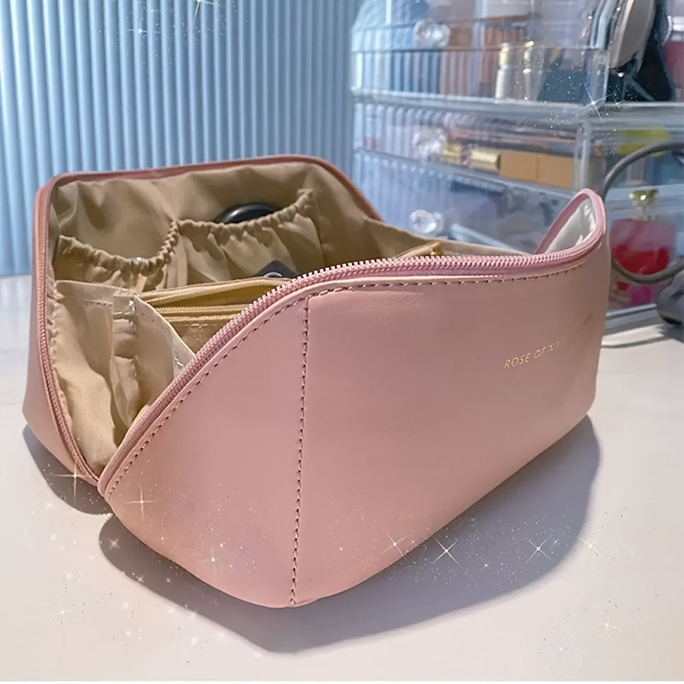 Large Waterproof Travel Makeup Bag with Divider and Handle for Women