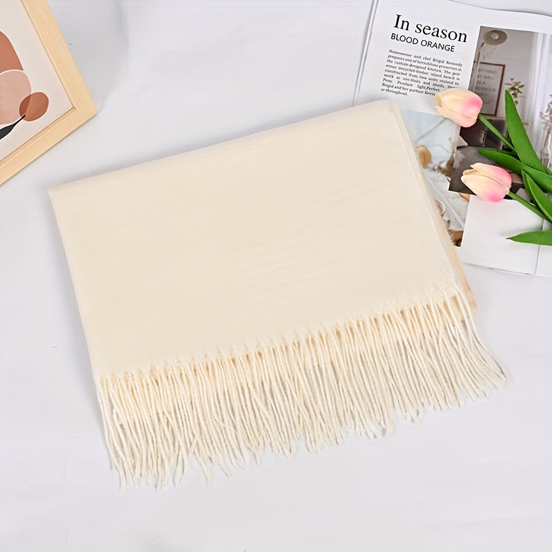 Шарф из имитации кашемира однотонный для женщин с кисточками, теплый для осени и зимы