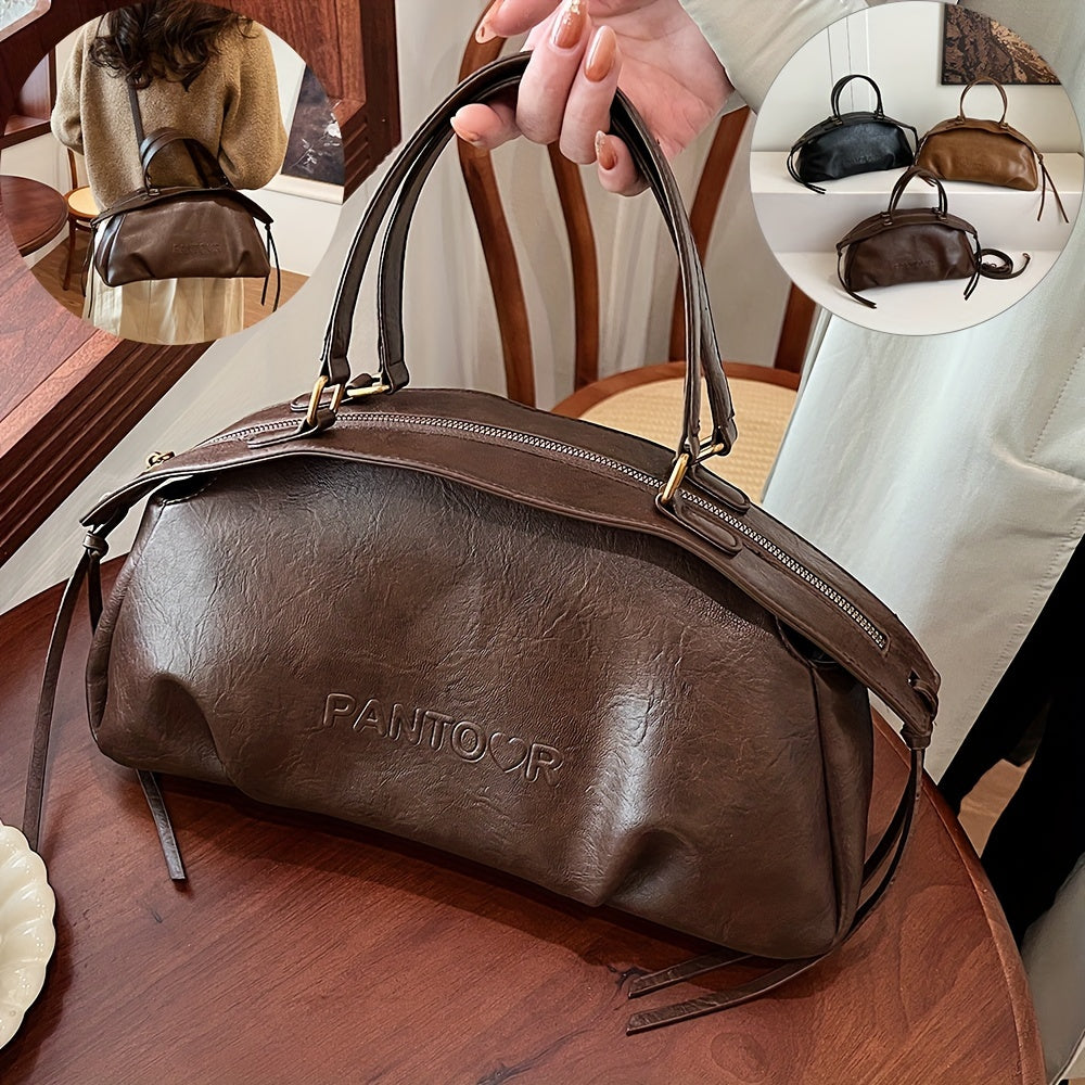 Vintage Black PU Crossbody Bag for Women with Large Capacity and Removable Strap