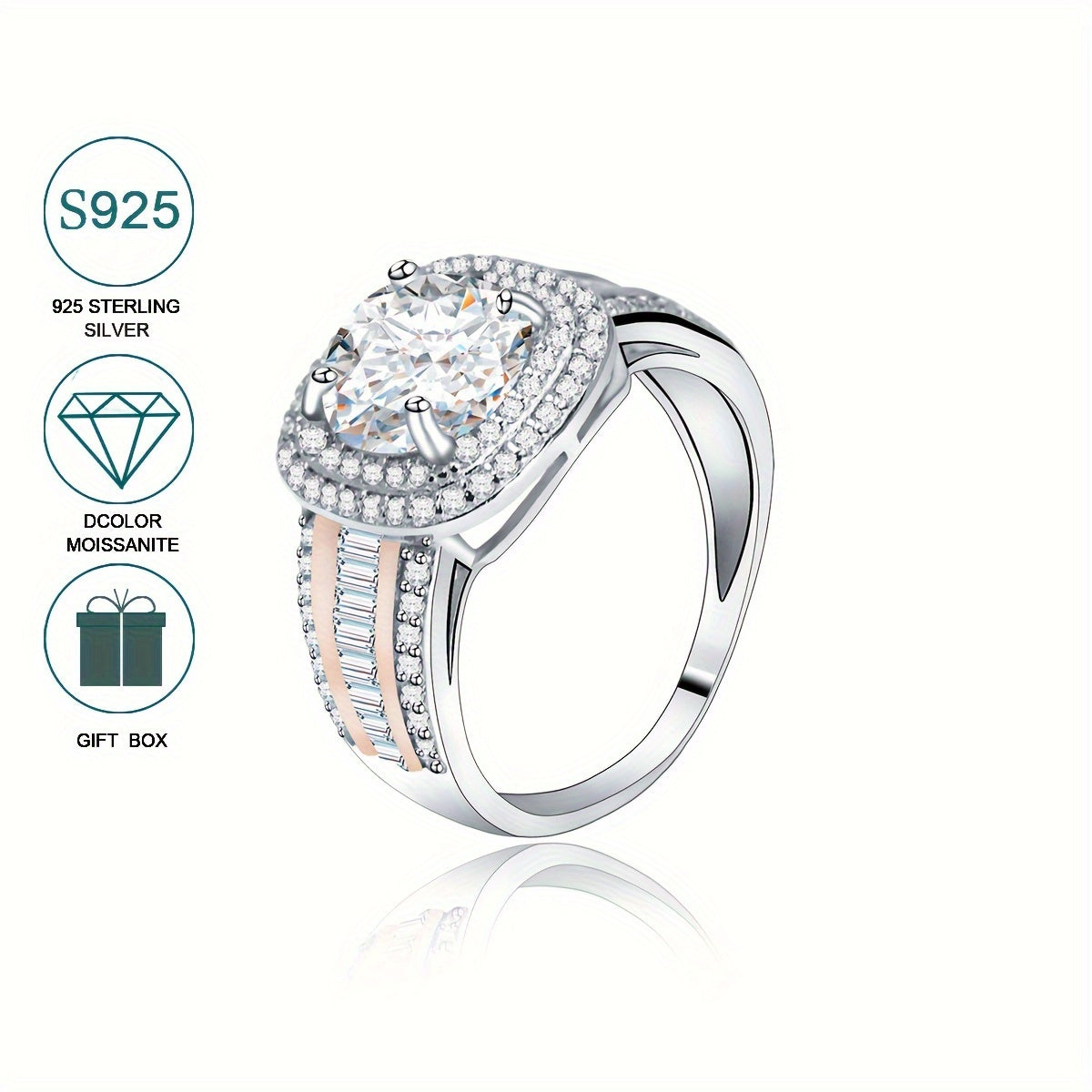 Sterling Silver 2ct Moissanite Engagement Ring Bohemian Style Hypoallergenic Jewelry