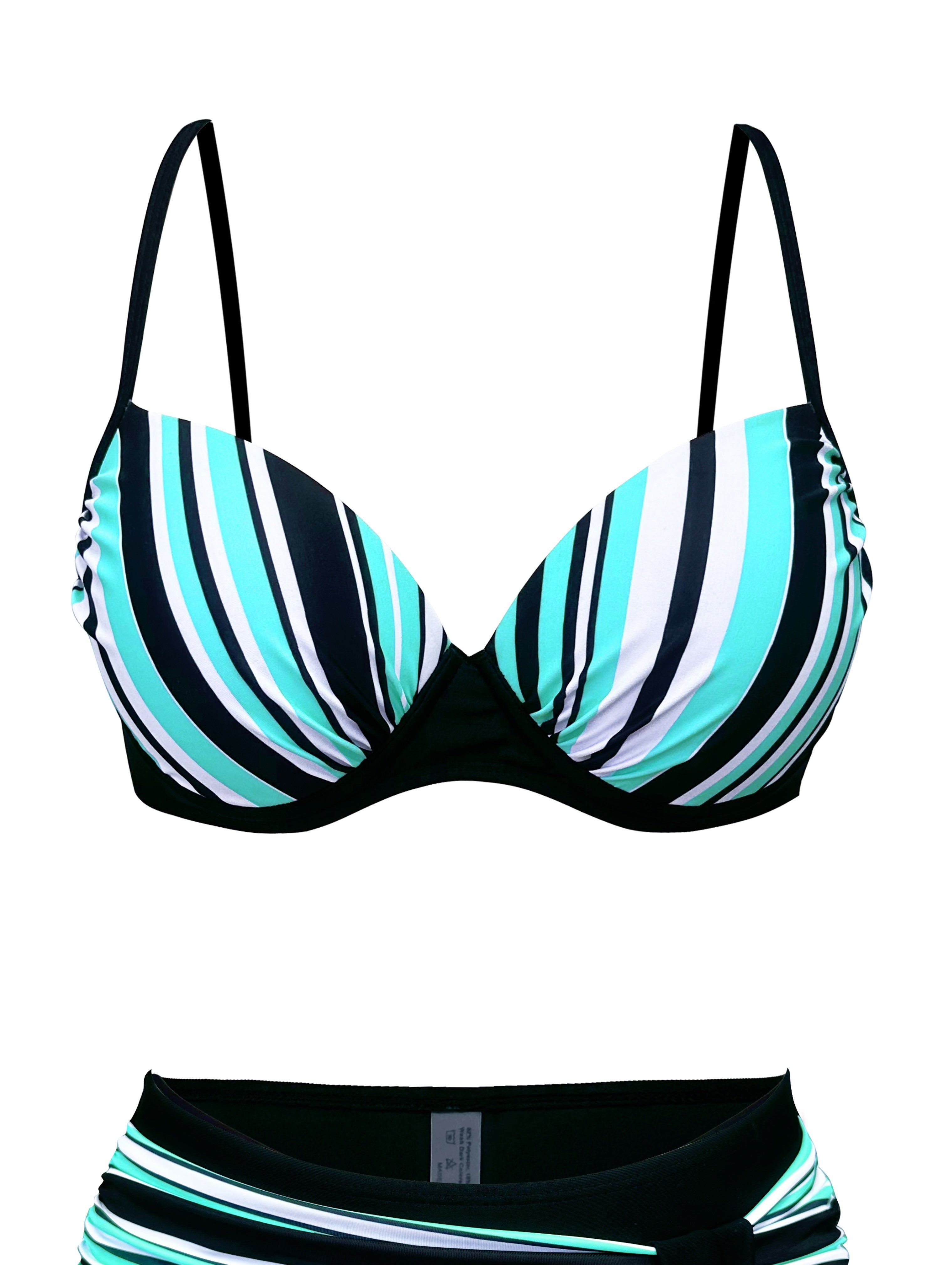 Striped Women's 2-Piece Bikini Set V-Neck High Cut Swimsuit
