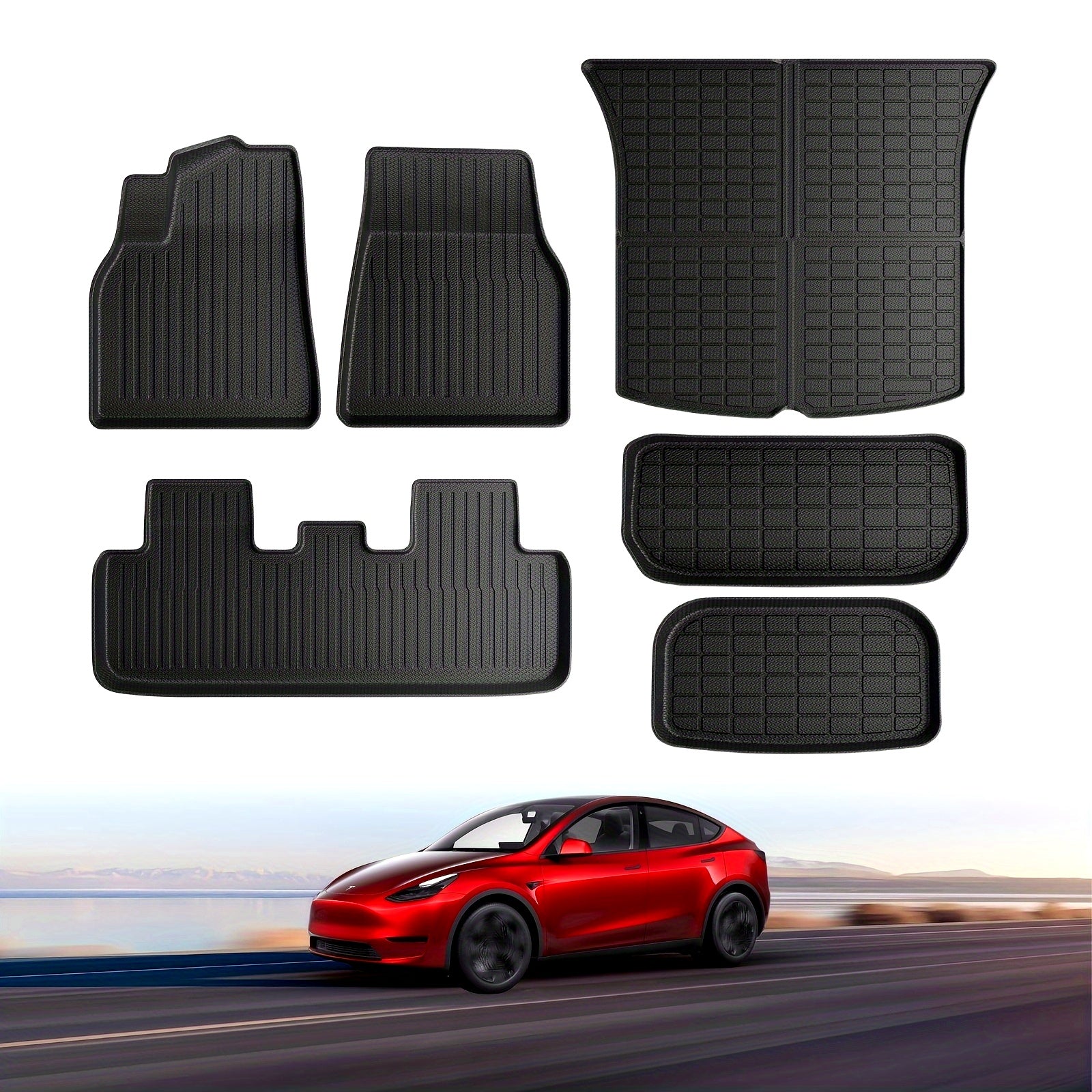 All Weather TPE Floor Mats for Tesla Model Y 2020-2023 Cargo Liner 6 Pack