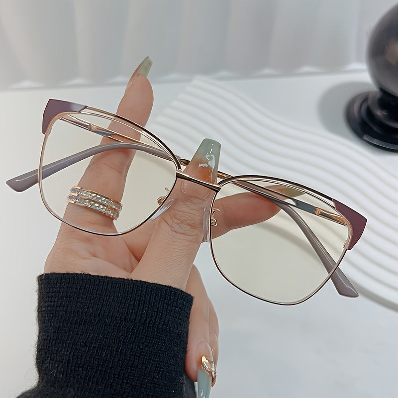 Women's Blue Light Blocking Glasses Oval Metal Frame Chic Design Non-Prescription Includes Case