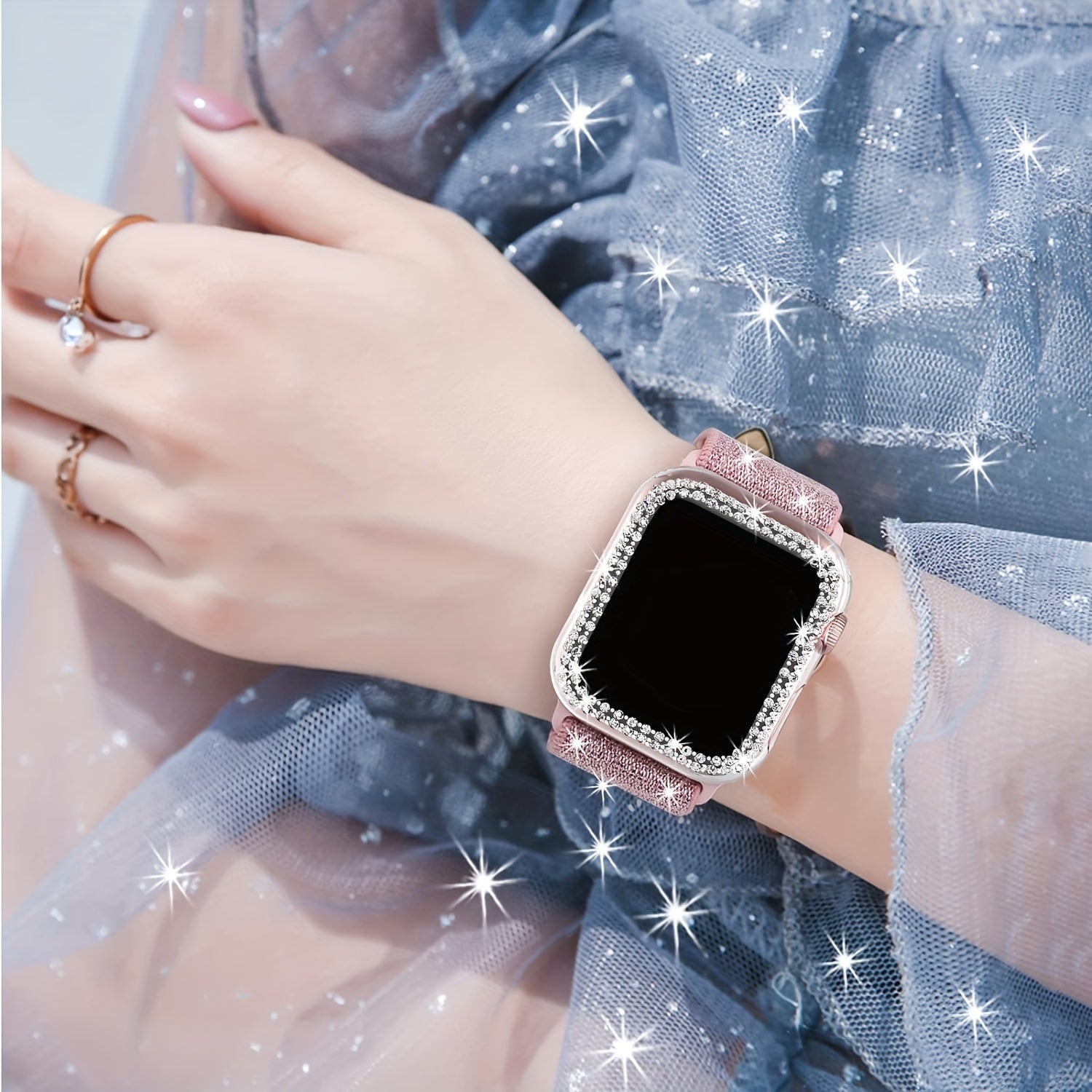 Стильный блестящий чехол и ремешок в комплекте для iWatch 46mm/45mm/41mm/40mm/44mm/42mm - Модный смарт-браслет для Series SE, 10, 9, 7, 8, 3, 4, 5, 6 -