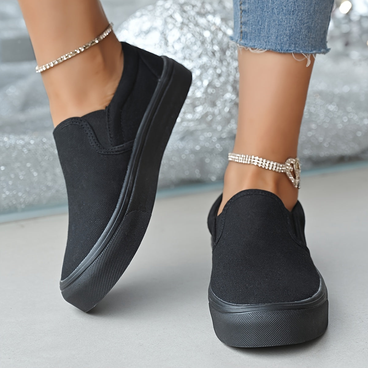 Women's White Slip-On Sneakers Low Top Casual Shoes with Thick Sole