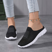 Women's Knit Flat Mules Solid Color Closed Toe Non Slip Casual Shoes