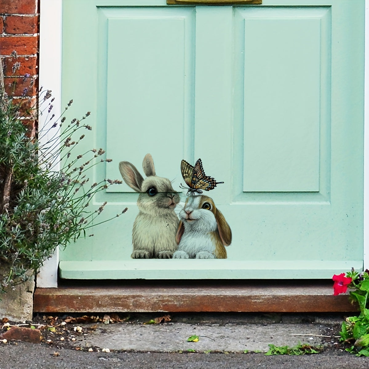Rustic Vinyl Rabbit and Butterfly Window Cling Self-Adhesive Reusable Door Sticker