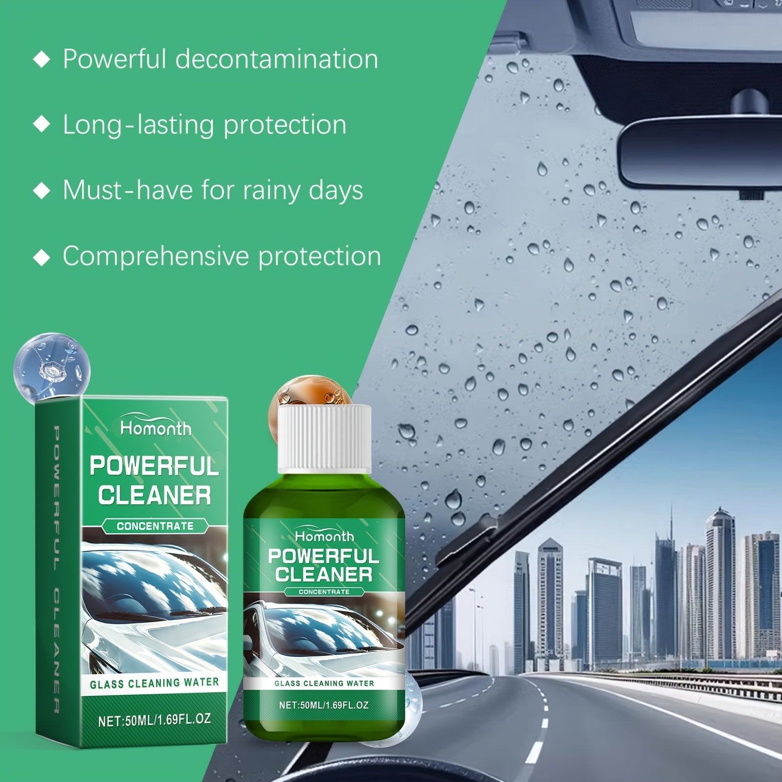 Powerful Glass Cleaner Concentrate for Windows Mirrors Fogproof Rainproof 1 Bottle