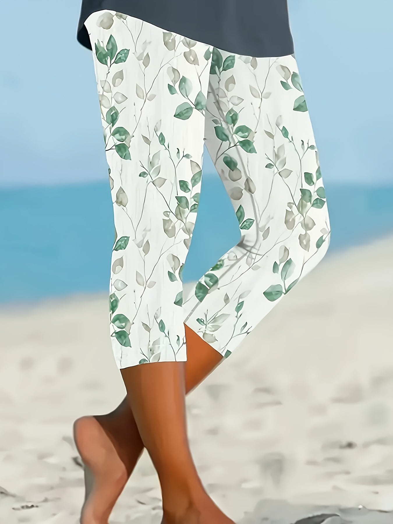 Women's Stretchy Floral Print Capri Leggings High Waist Lightweight Breathable Summer