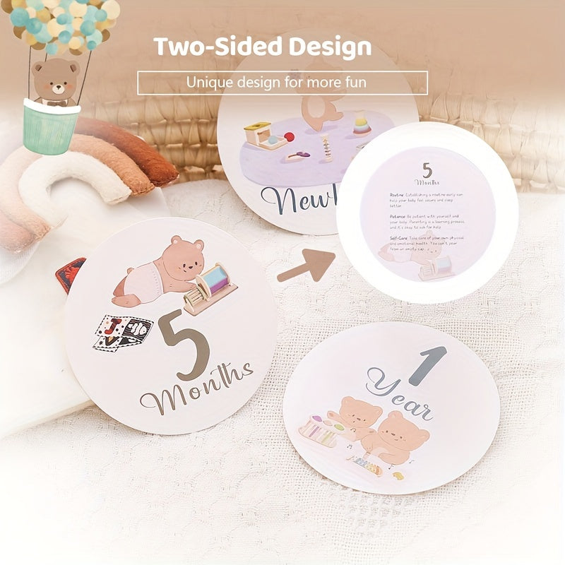Set de 13 tarjetas de hitos para bebés para fotos mensuales y seguimiento del crecimiento con diseño adorable de oso