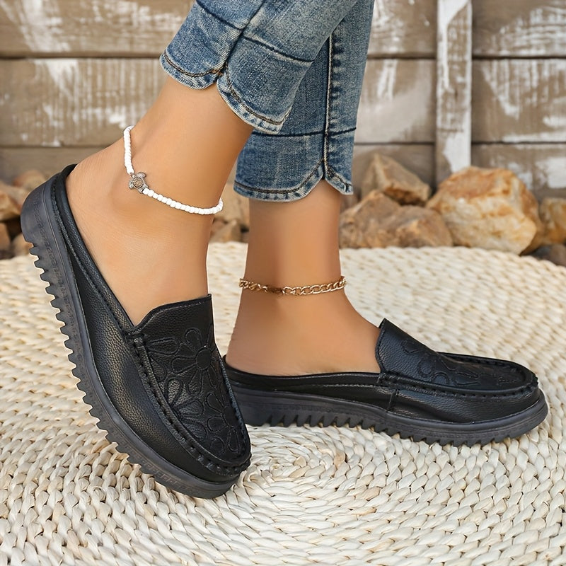Women's PU Slip-On Loafers Casual Shoes All-Season Flat Heel