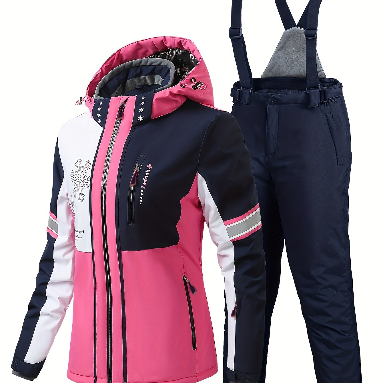 Women's Ski Suit Polyester Hooded Solid Color Zipper Fall Winter