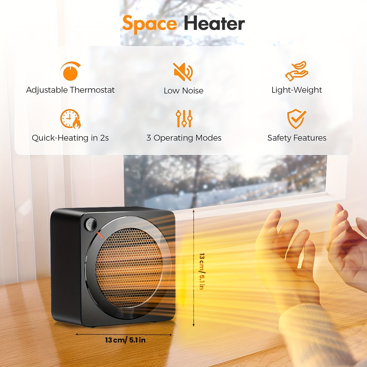 Мини-электрический нагреватель из керамики, квадратный настольный обогреватель, защита от перегрева