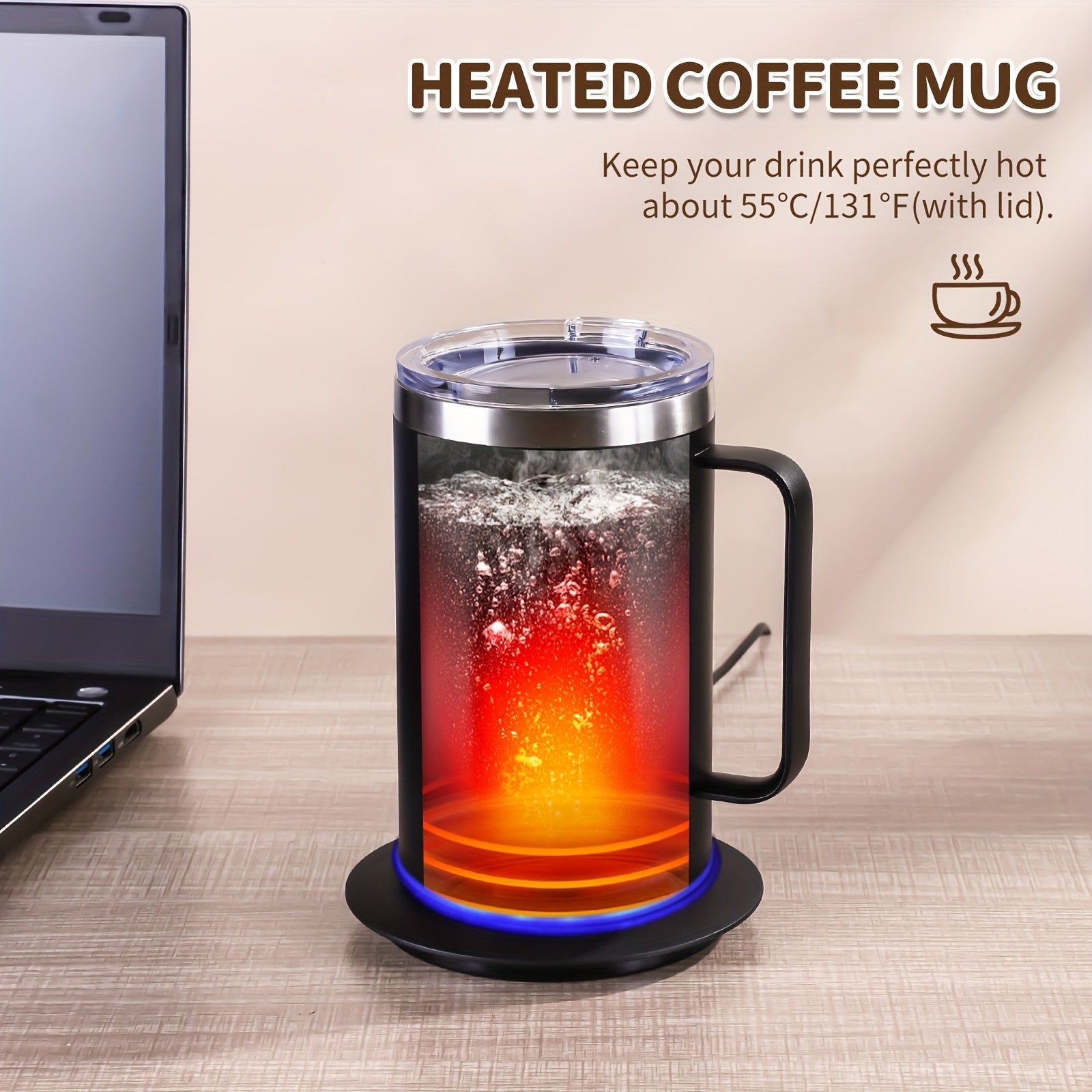 USB-Powered Coffee Thermos Set with Auto-Off and Stainless Steel Mug