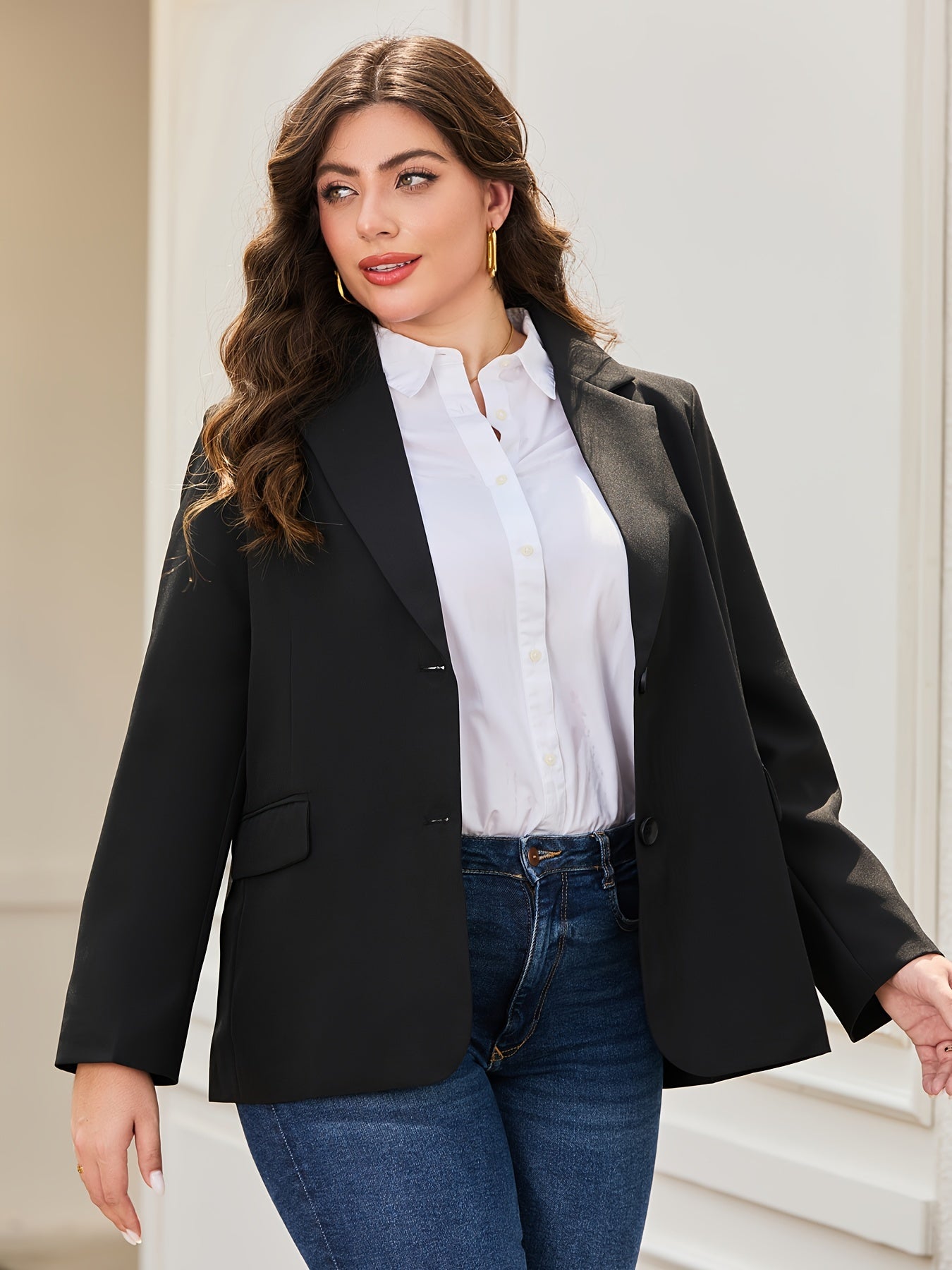 Women's Plus Size Blazer Business Casual Long Sleeve Notch Lapel Black