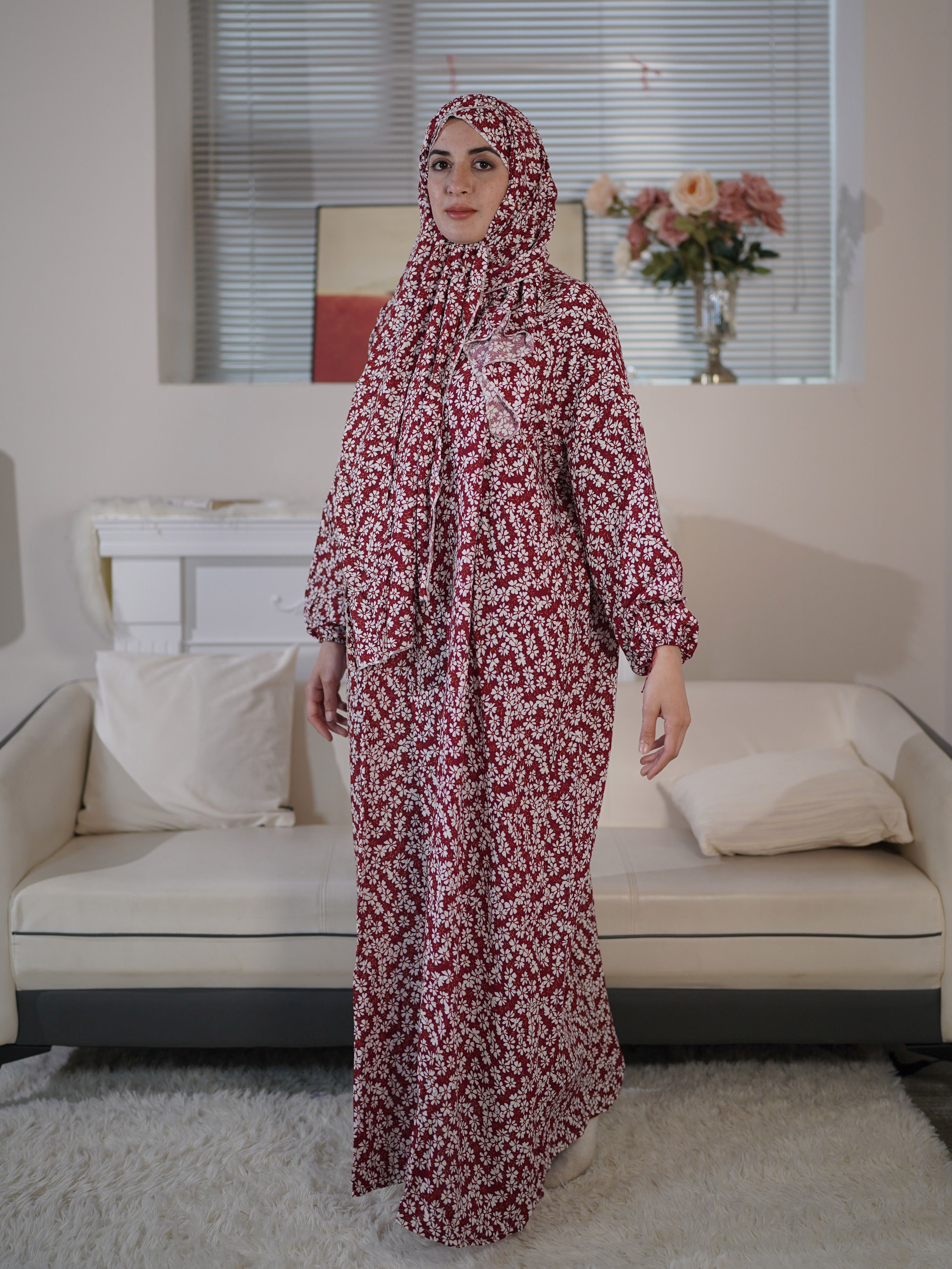 Plus Size Women's Abaya Muslim Prayer Shawl Printed Hijab Dress