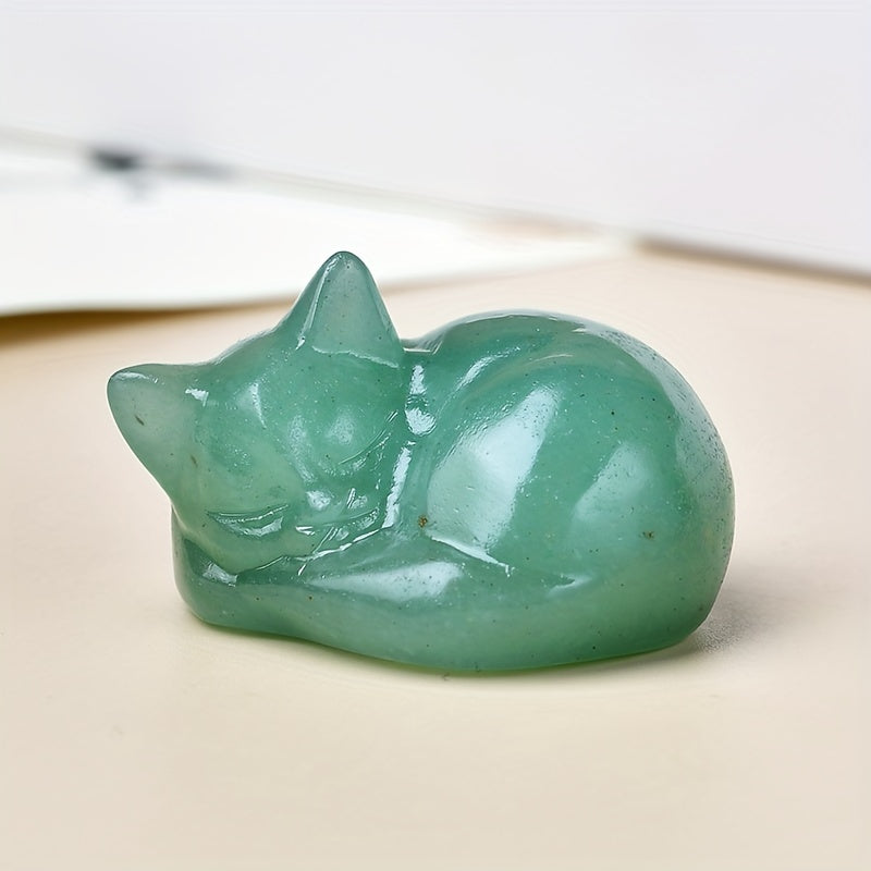 Figura de cristal de gato durmiente tallada en cuarzo natural, decoración para el hogar, regalo, 3.81cm