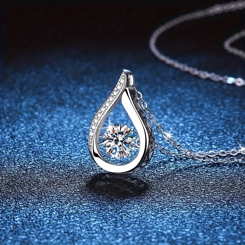 Silver-Plated Copper Necklace with Teardrop Pendant and Cubic Zirconia