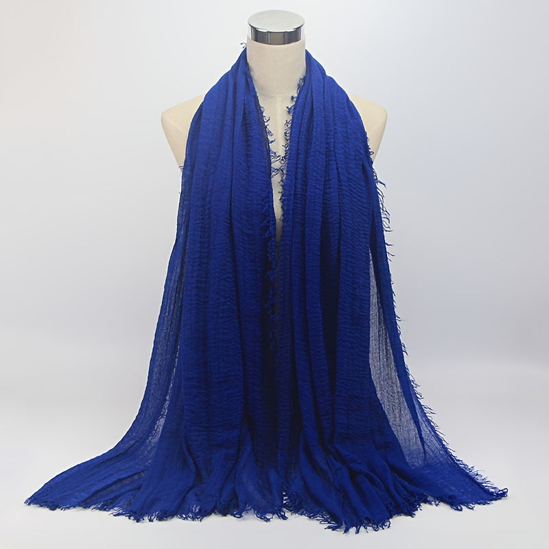 Crinkled Polyester Hijab Scarf for Women Solid Color Breathable Lightweight