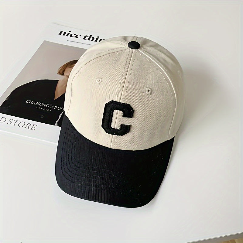 Gorra de béisbol de punto de algodón con letra C bordada, hebilla ajustable, ligera, unisex, para exteriores, estilo casual