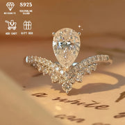 Pear-Shaped 2ct Moissanite Engagement Ring for Her Sterling Silver Wedding Jewelry