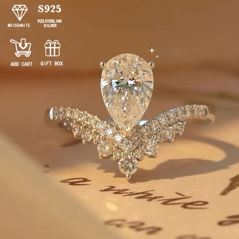 Pear-Shaped 2ct Moissanite Engagement Ring for Her Sterling Silver Wedding Jewelry