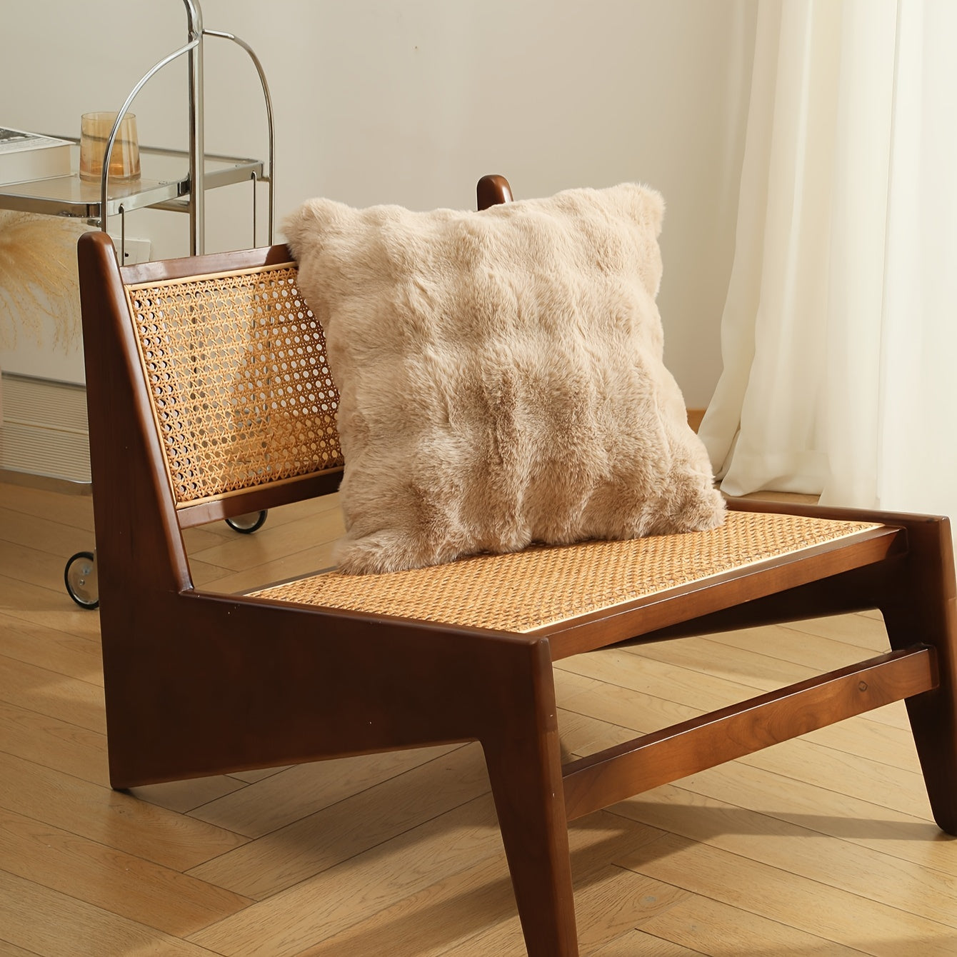 Rabbit Fur Plush Pillow Cover Reversible Sofa Cushion Case with Zipper