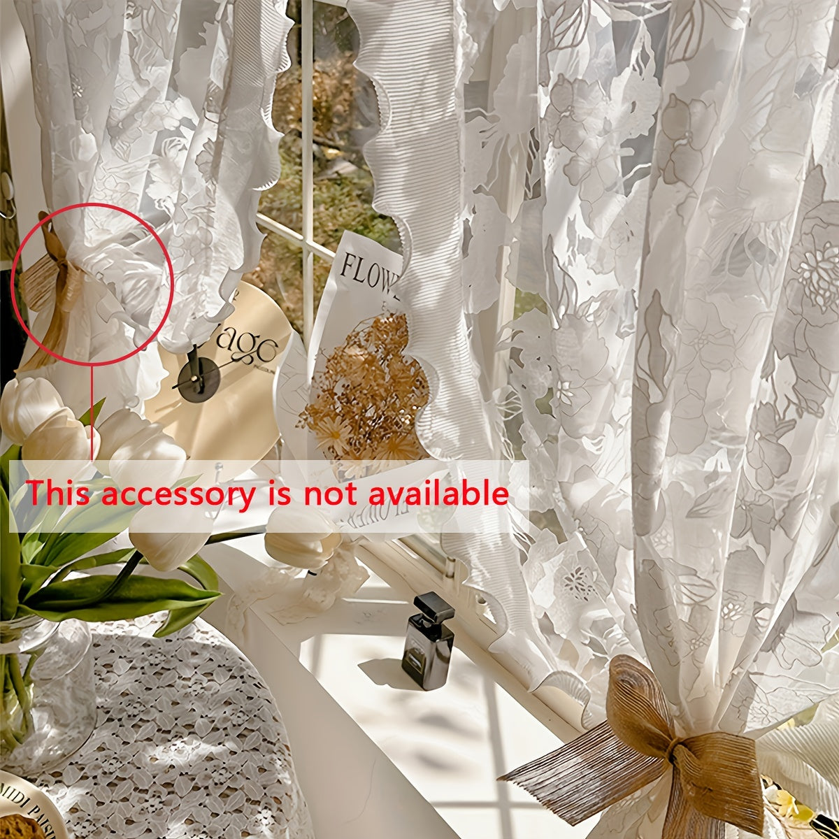 White Yarn Curtain with Rose Flower Design for Bedroom Living Room Balcony Windows