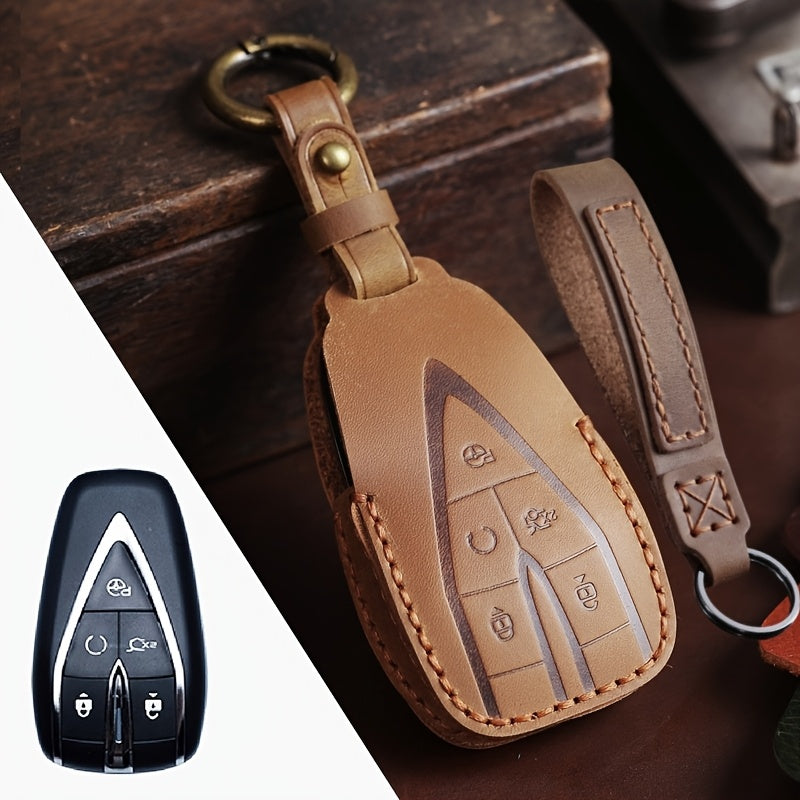 Universal PU Leather Key Fob Cover for SUV Remote with Secure Chain