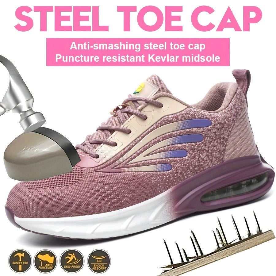 Women's Knitted Soft Air Cushion Work Shoes Steel Toe anti-puncture Industrial Safety