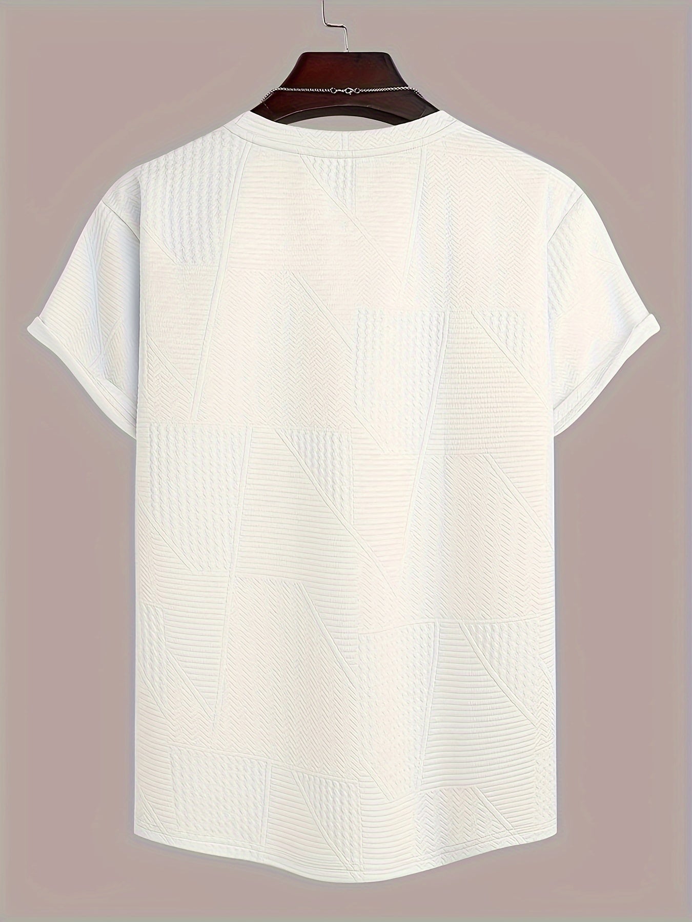 Men's Jacquard Geometric Pattern T-Shirt with Polyester and Spandex Fabric