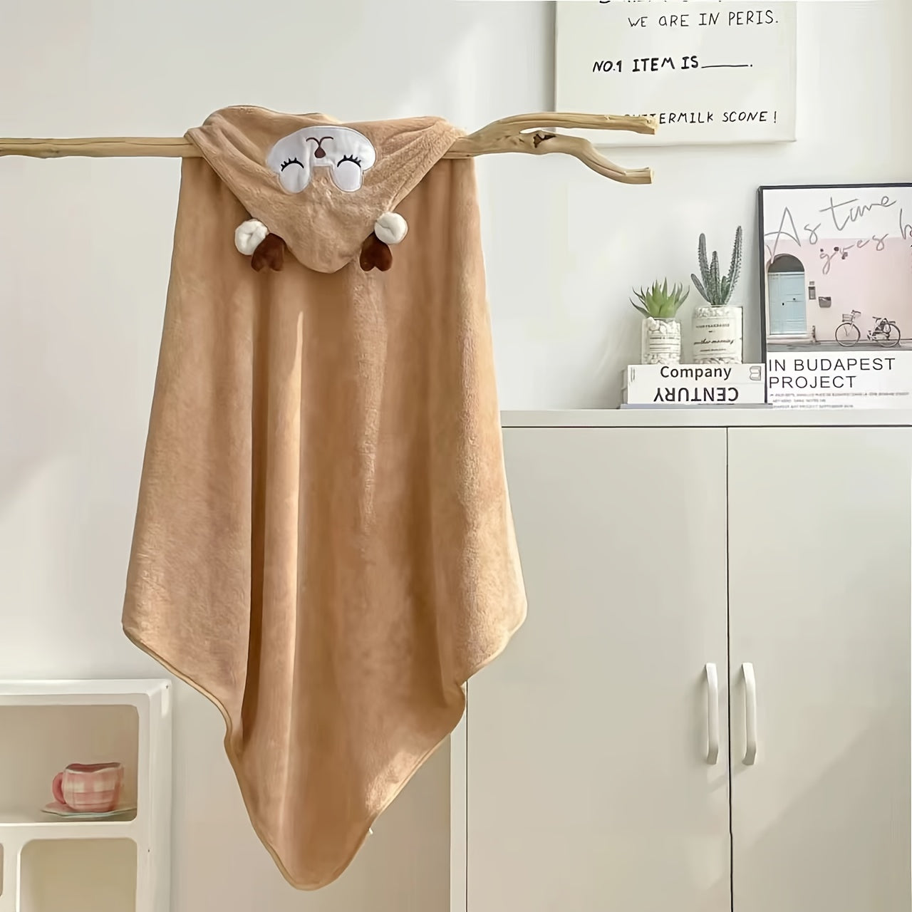 Children's Bathrobe Cute Elk Cartoon Breathable Absorbent Towel Wrap for Kids Khaki