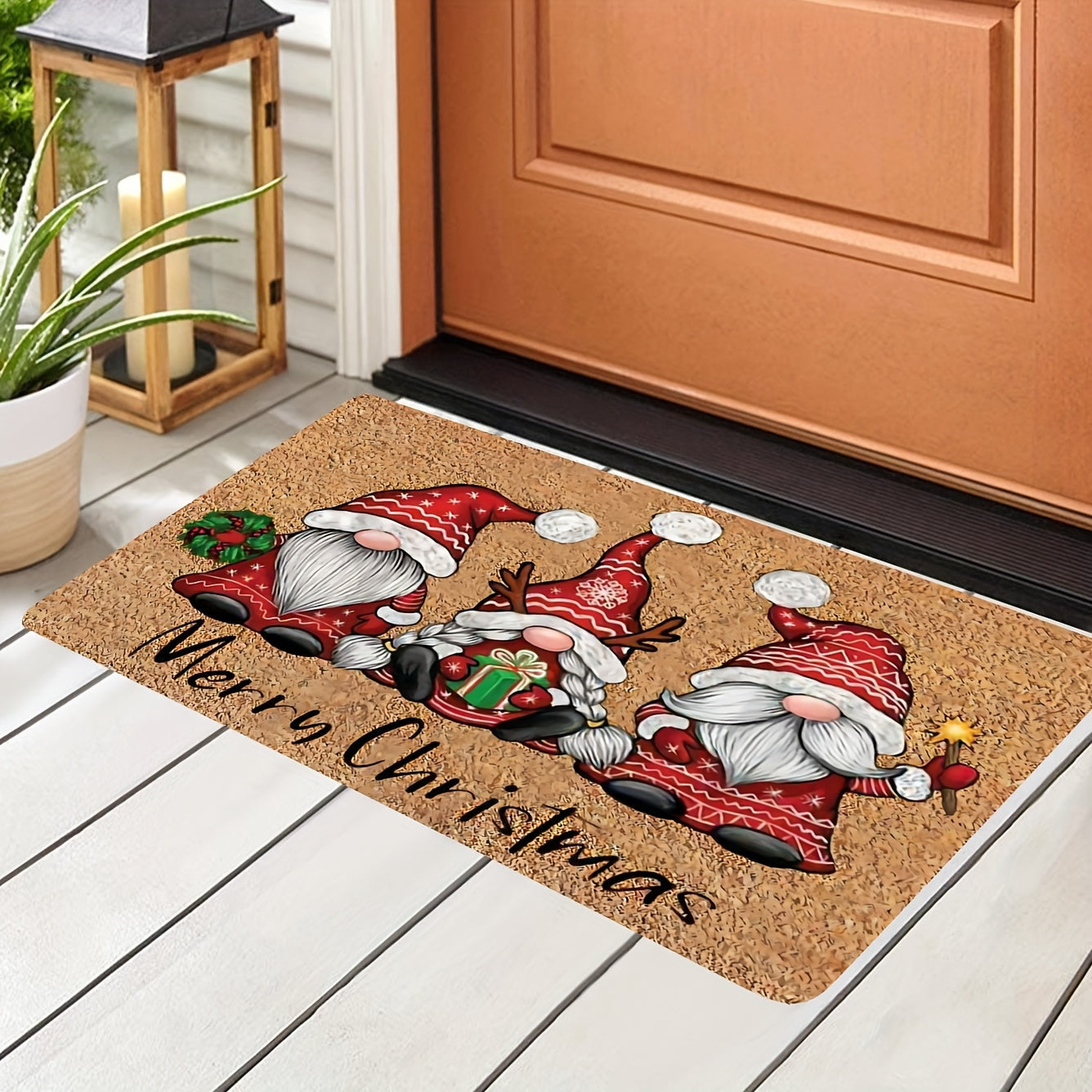 Christmas Gnome Door Mat Durable Polyester Dirt Resistant 1cm Thick