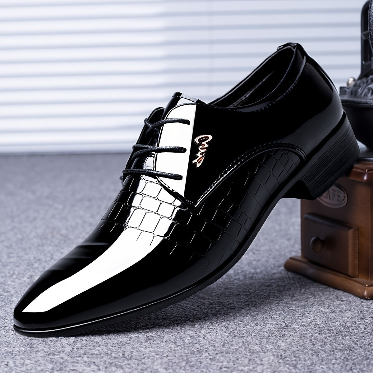 Men's Black Leather Pointed Toe Dress Shoes for Formal and Casual Wear