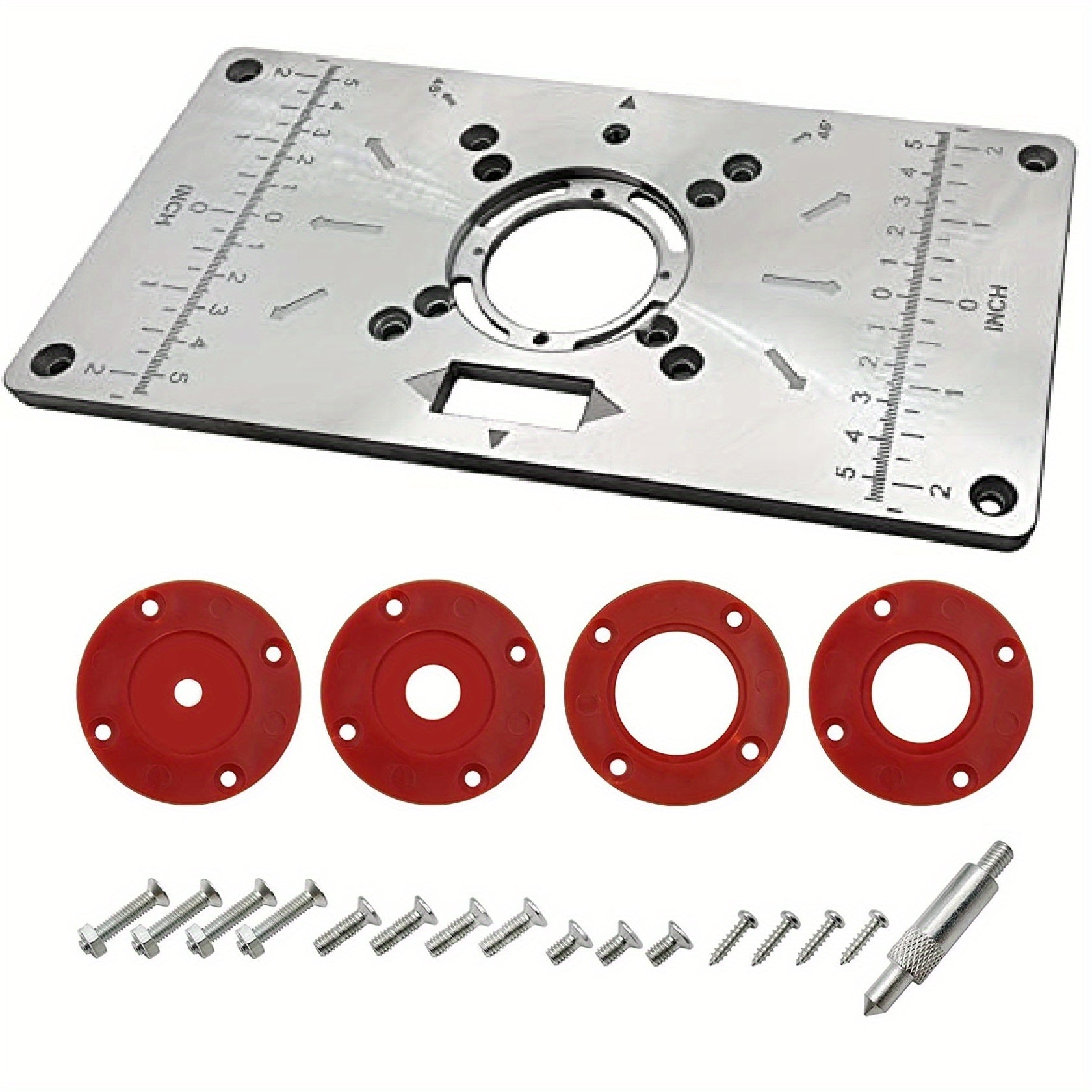 Aluminum Router Table Insert Plate for Woodworking Benches with 4 Rings